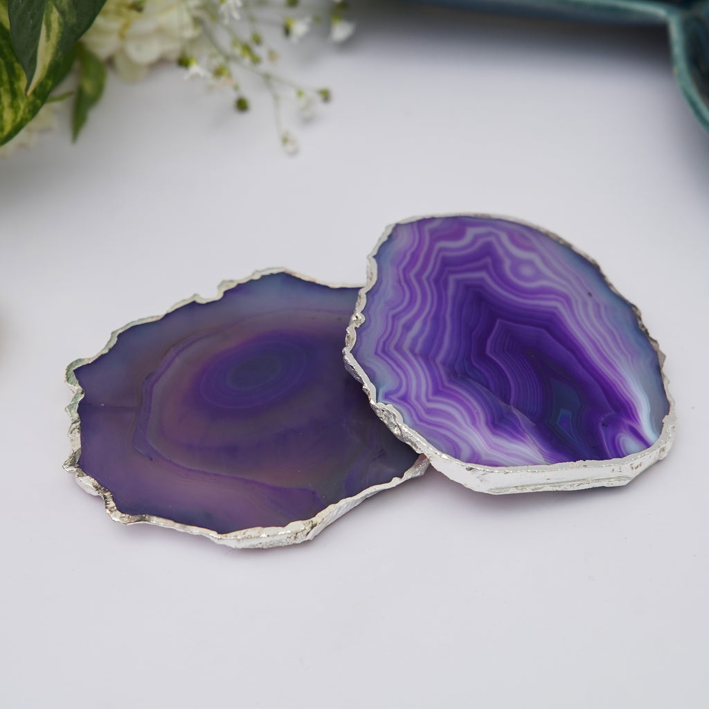 Green  Natural Brazilian Agate Coaster with Silver Plating