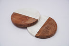 White  Marble and Wooden  Square  Coaster
