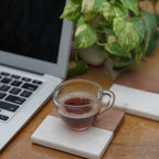 White  Marble and Wooden  Round Coaster
