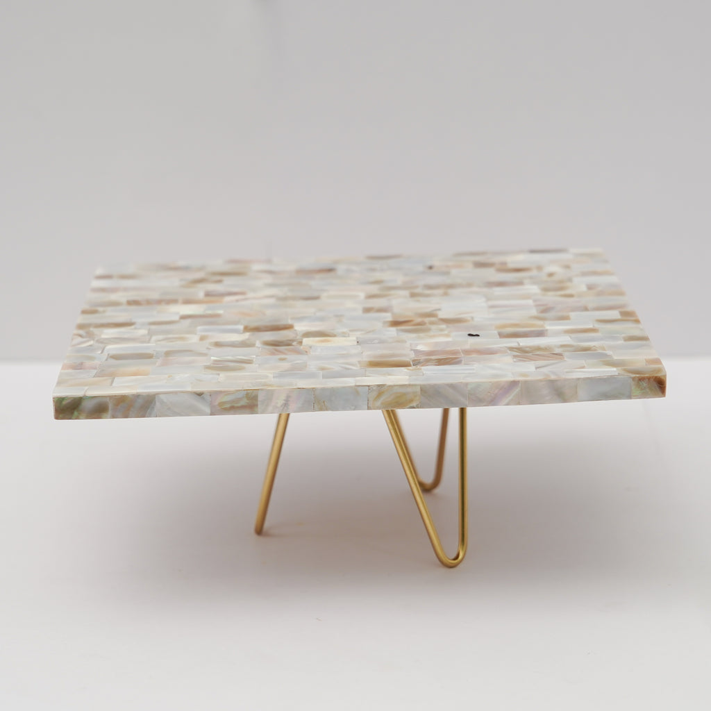 Mother of Pearl Rectanguler Cake Stand with Metal Base 10 x 8-Inch