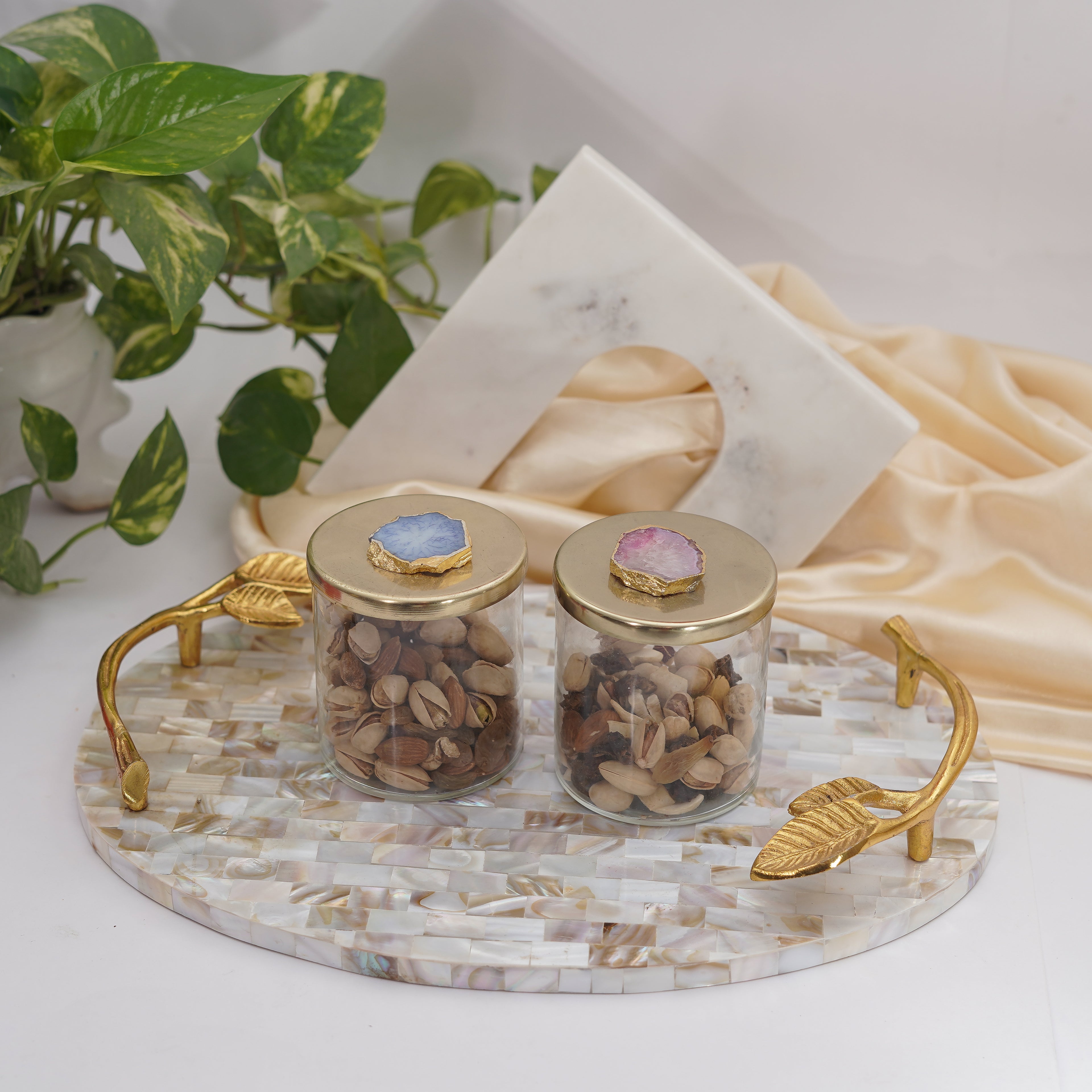 Mother of Pearl Serving Tray with Handles