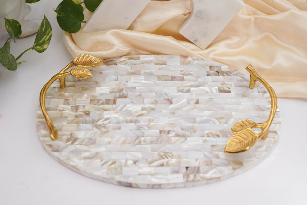 Mother of Pearl Serving Tray with Handles