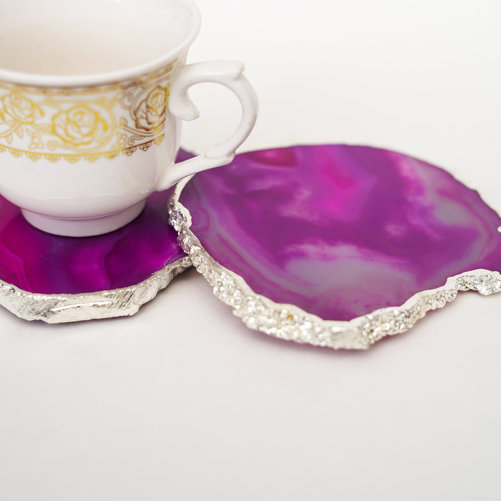 Green  Natural Brazilian Agate Coaster with Silver Plating