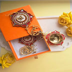 Brass Diya with Red MDF Door Hangings & Gift Box Traditional Diya for Diwali