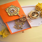 Brass Diya with Yellow MDF Door Hangings & Gift Box Traditional Diya for Diwali