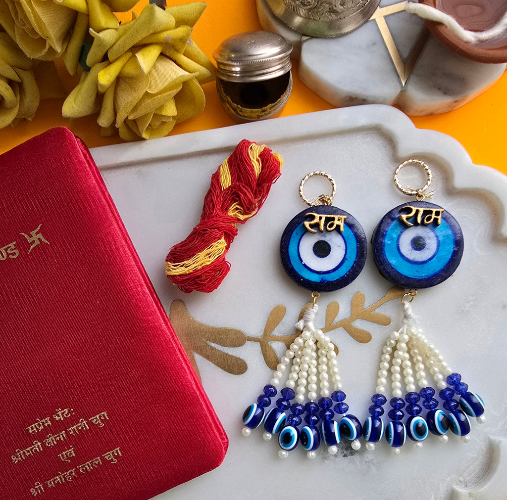 Blue Pottery Evil Eye Ram Door Hangings