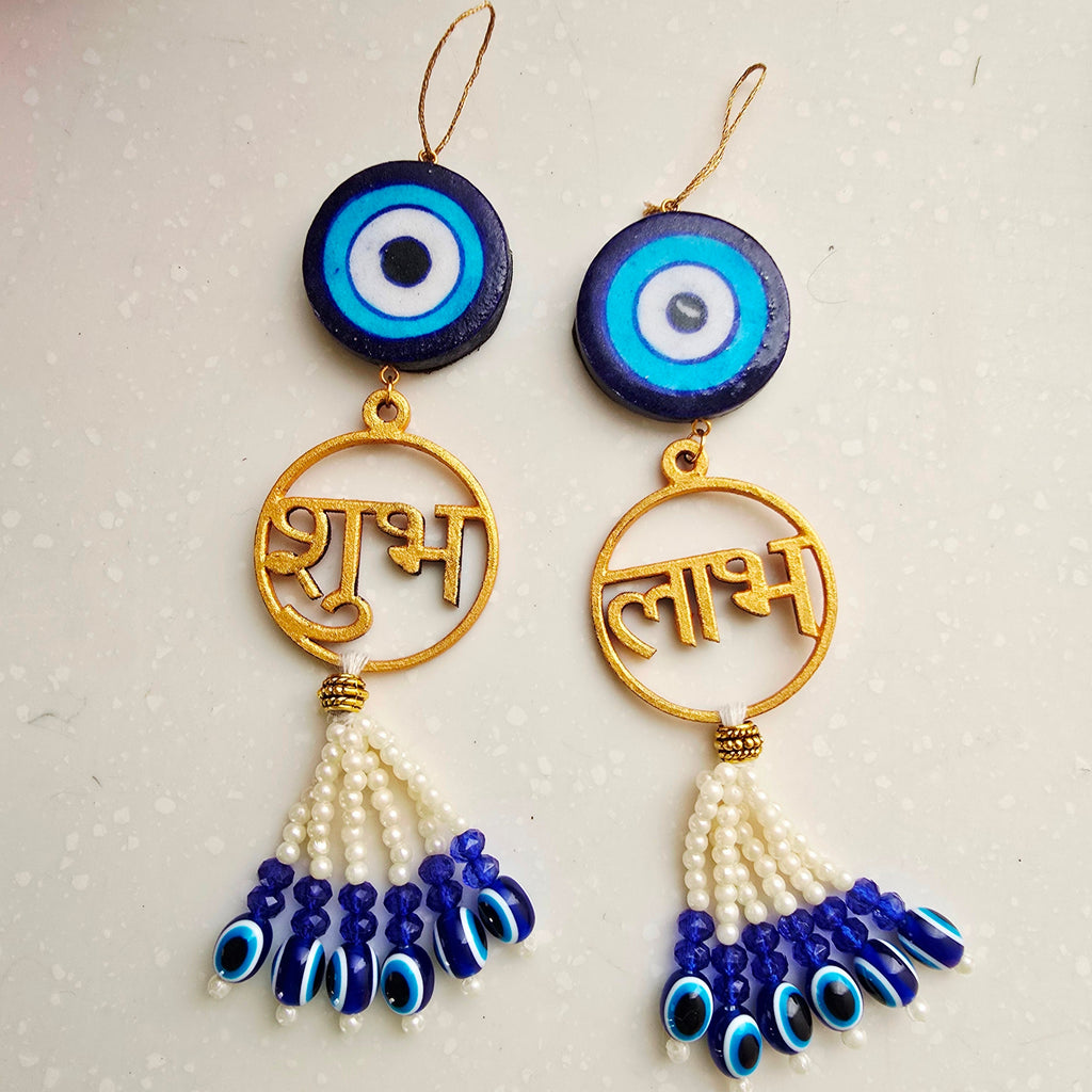 Blue Pottery Evil Eye Shubh Labh Door Hangings