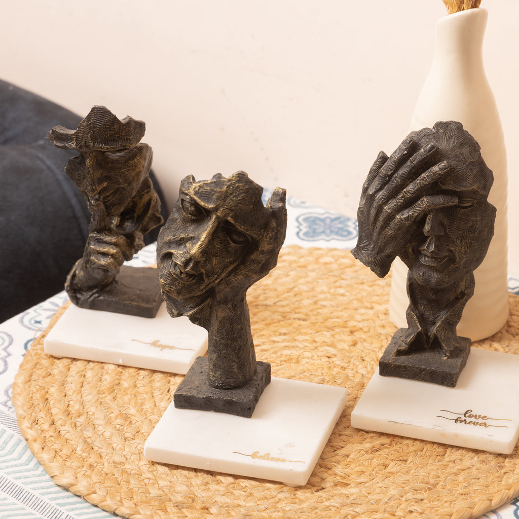 Face Design Showpiece Medium Size with Marble Base Set of 3