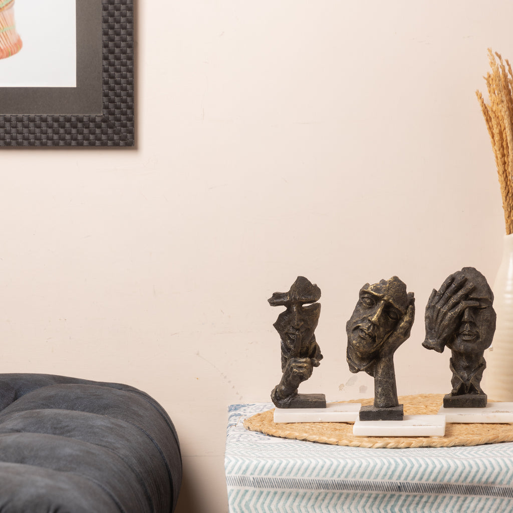 Face Design Showpiece Medium Size with Marble Base Set of 3