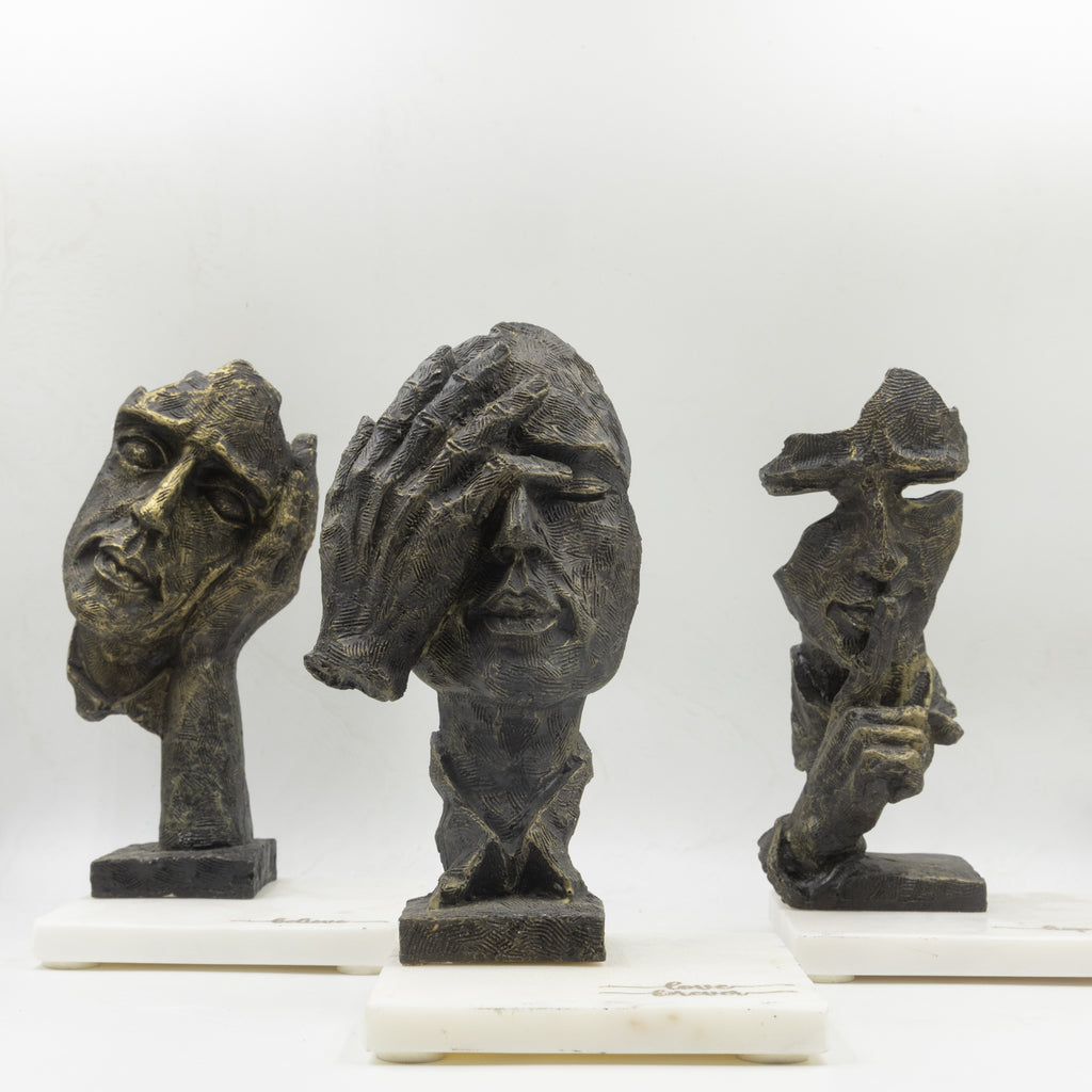 Face Design Showpiece Medium Size with Marble Base Set of 3