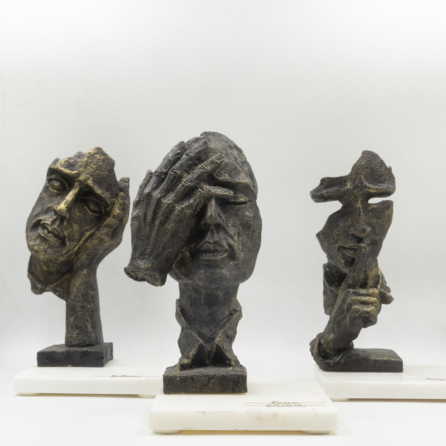 Face Design Showpiece Medium Size with Marble Base Set of 3