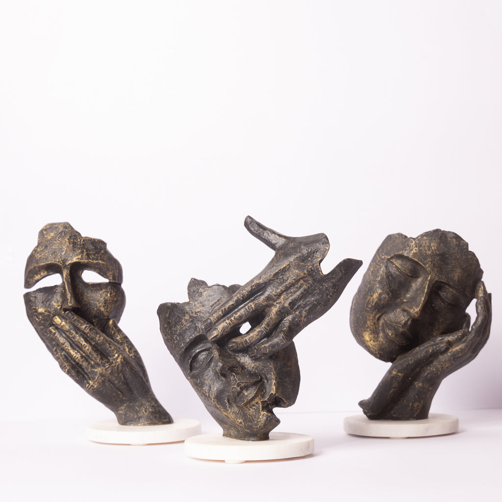 Face Design Showpeice Small Size with Marble Base Set of 3
