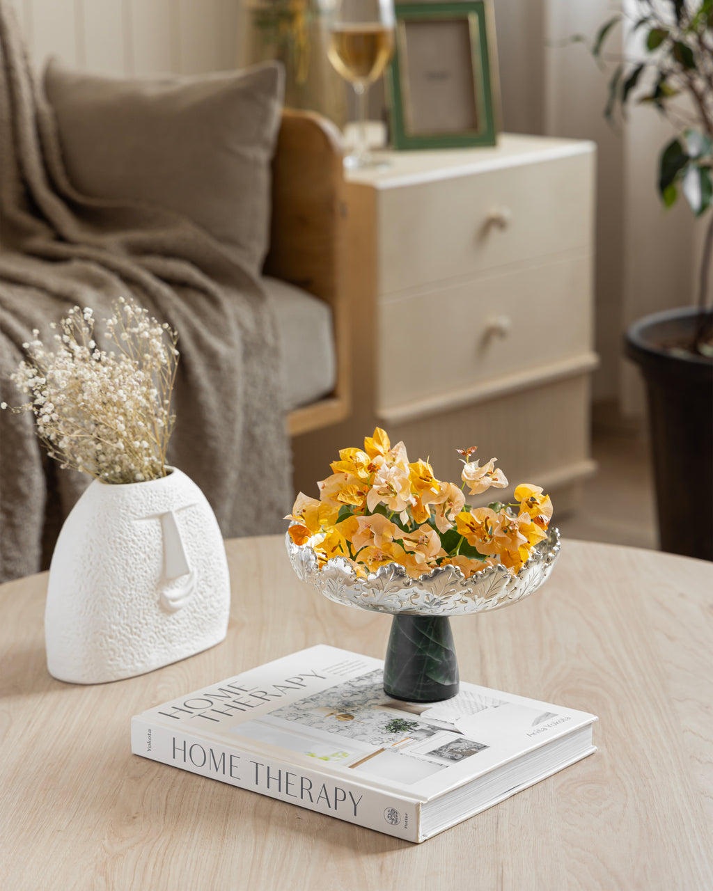 Decorative Silver Plated Bowl with Green Aventurine Base Home Decor Accent