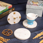 Marble Desk Clock and Set of 2 Marble Round Coasters Hamper