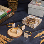 MOP Square Coasters and Square Napkin Rings Set of 4 Hamper