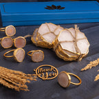 Rose Quartz Coasters and Napkin Rings Set of 6 Hamper