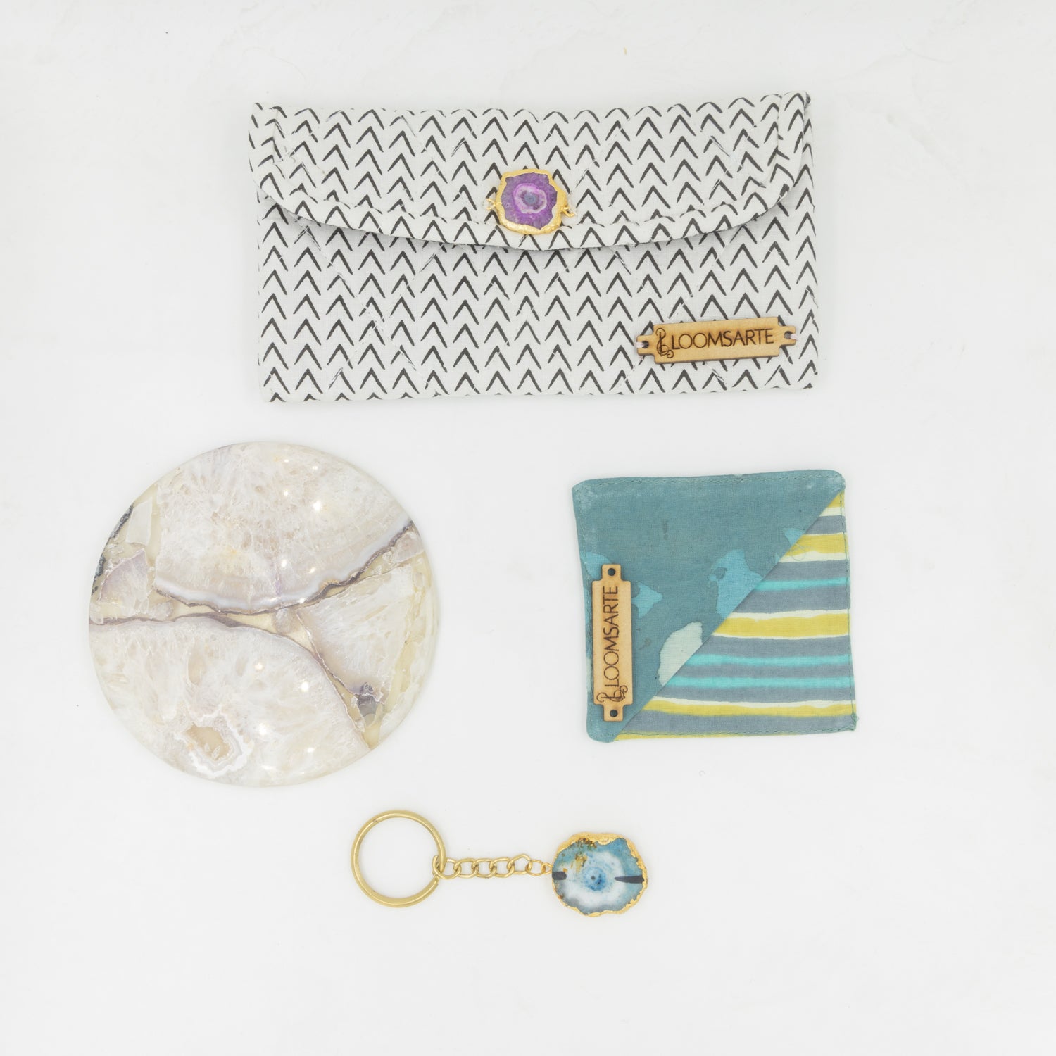 Spectacle case Bookmark Agate Coaster and Keychain Hamper