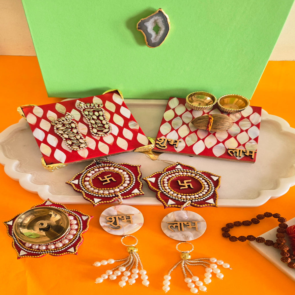 MOP Pooja Platter , MOP Laxmi Charan, MDF Diya and MDF Door Hangings