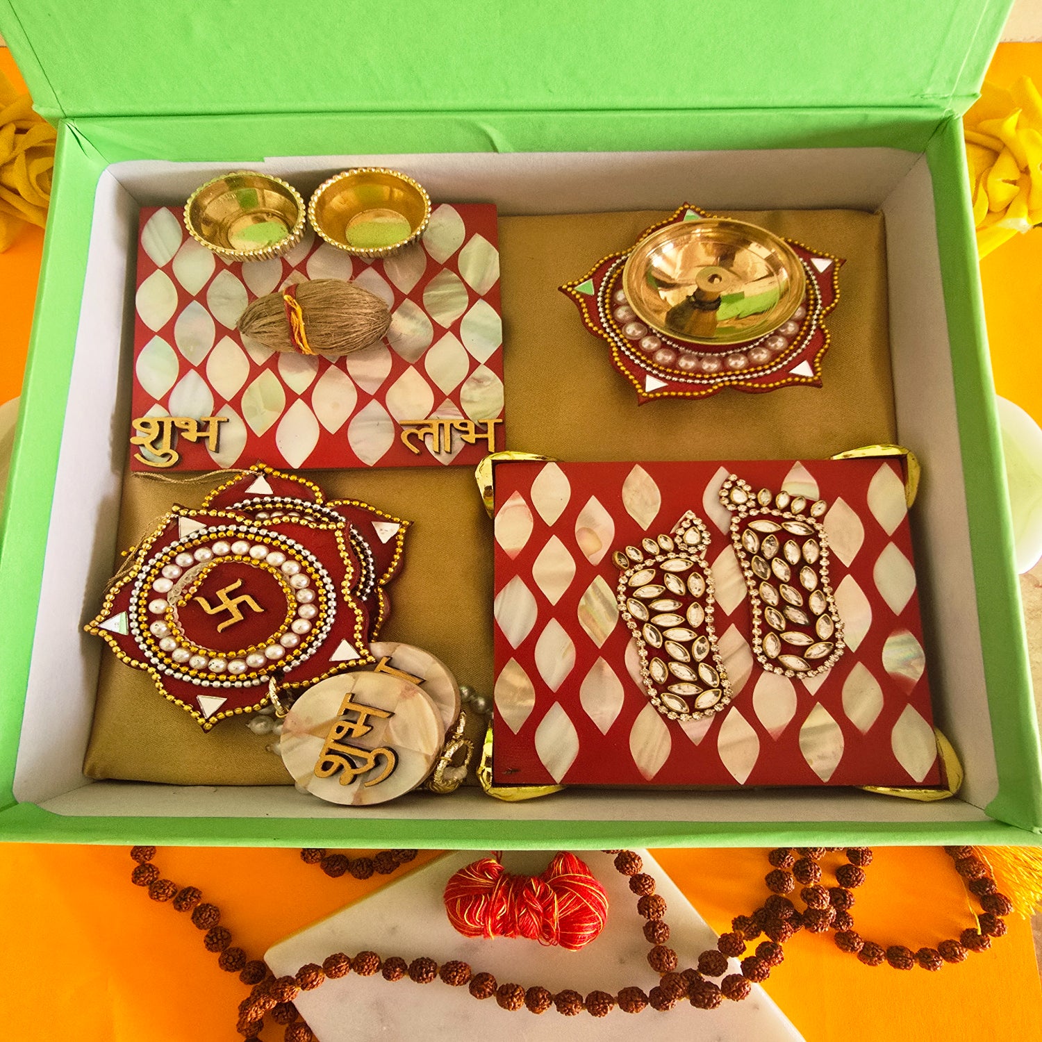 MOP Pooja Platter , MOP Laxmi Charan, MDF Diya and MDF Door Hangings