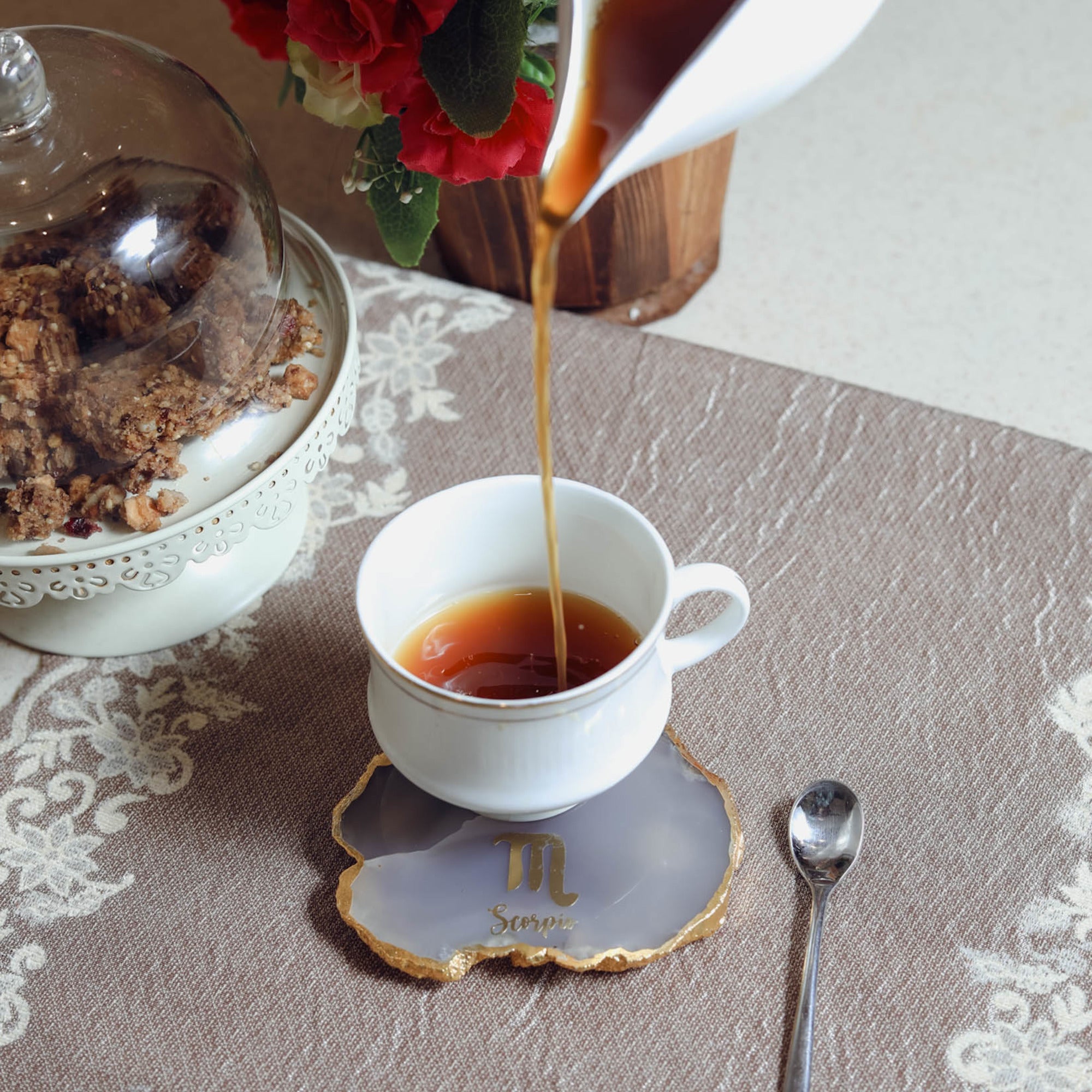 Agate Zodiac Coaster Scorpio-Natural White