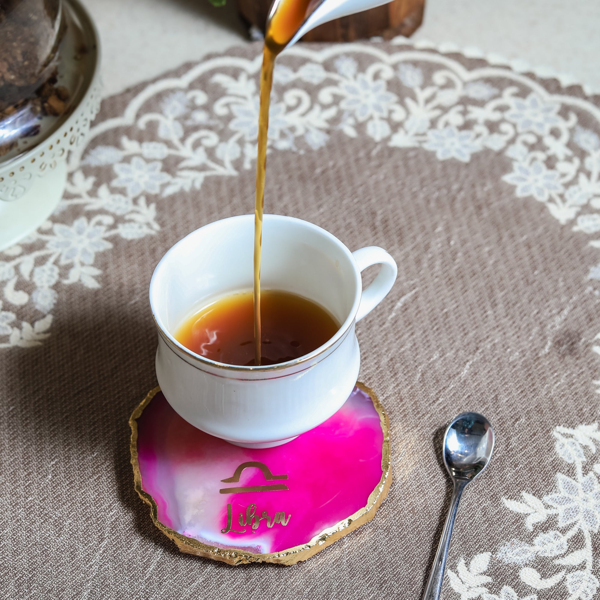 Agate Zodiac Coaster Libra-Pink