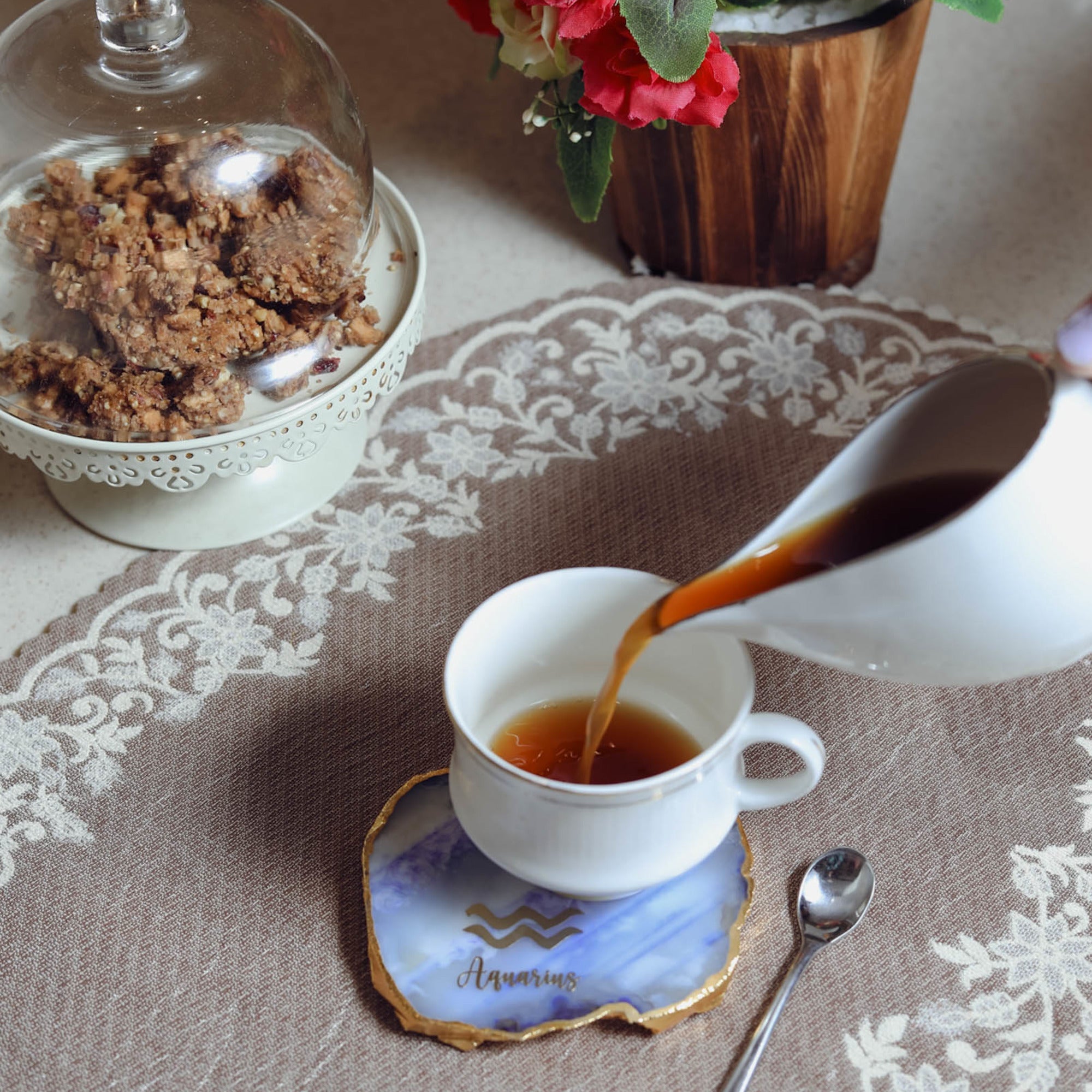 Agate Zodiac Coaster Aquarius-Blue