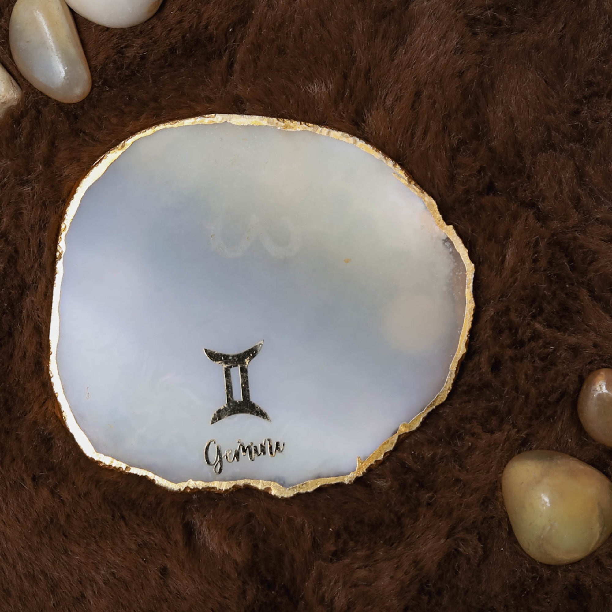 Agate Zodiac Coaster Gemini-Natural White