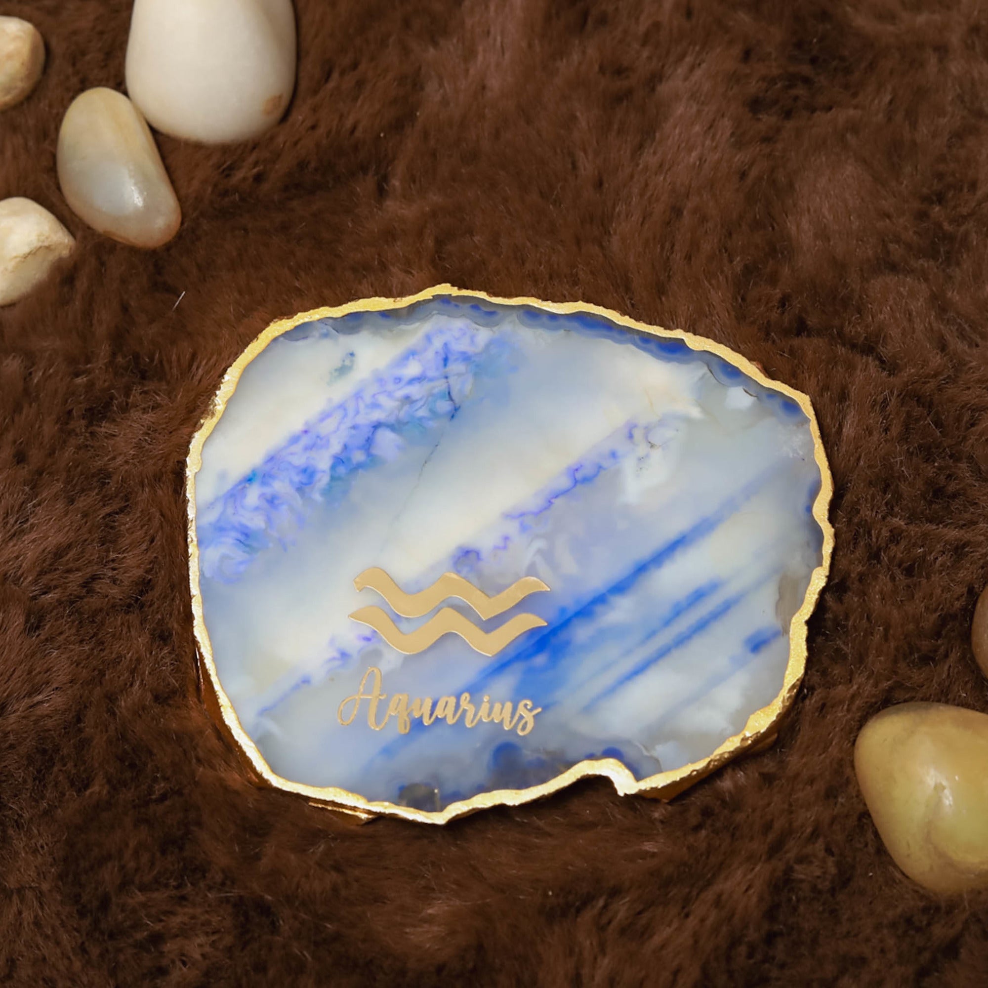 Agate Zodiac Coaster Aquarius-Blue
