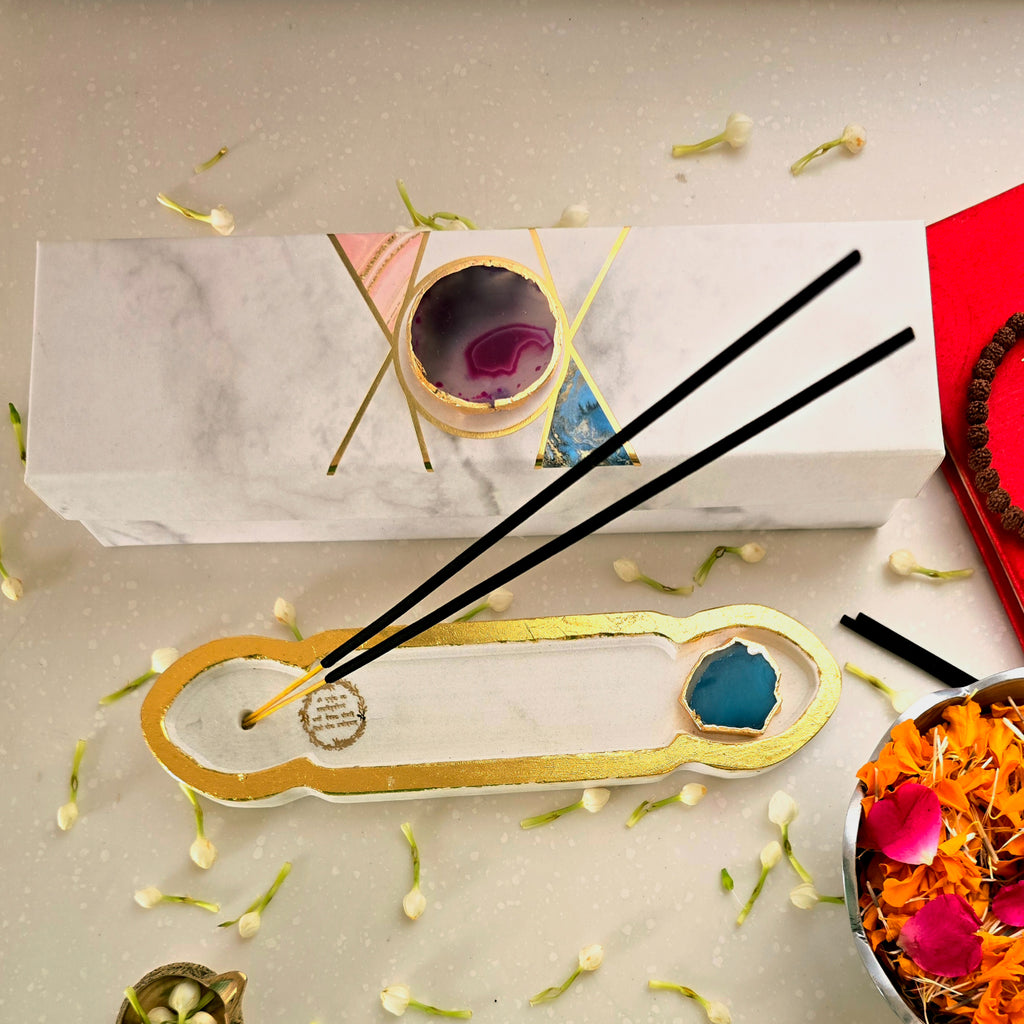 White Marble Gaytri Mantra Agarbatti Stand