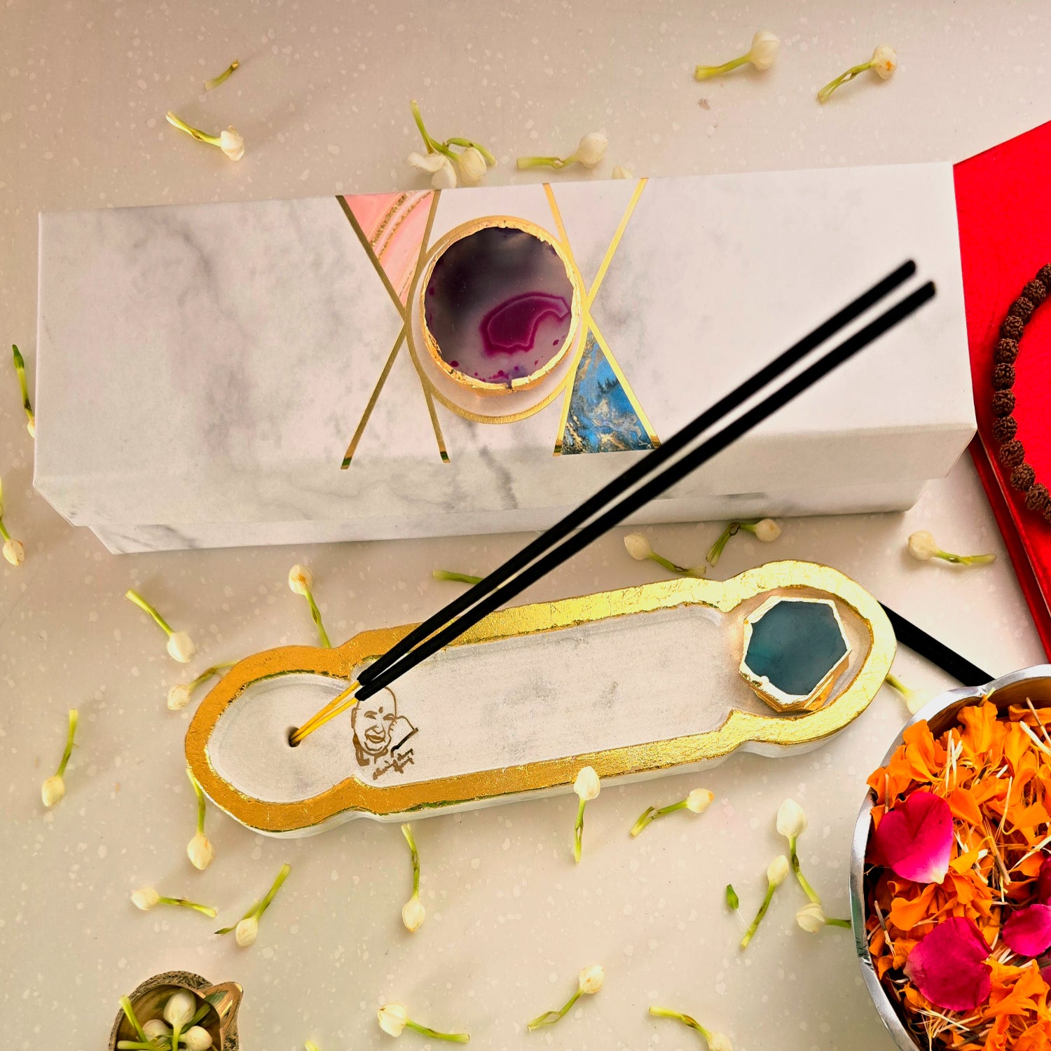 White Marble Guruji Agarbatti Stand