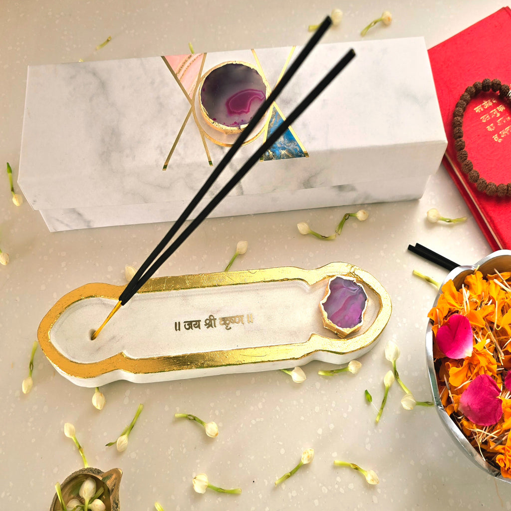 White Marble Jai Shree Krishna Agarbatti Stand