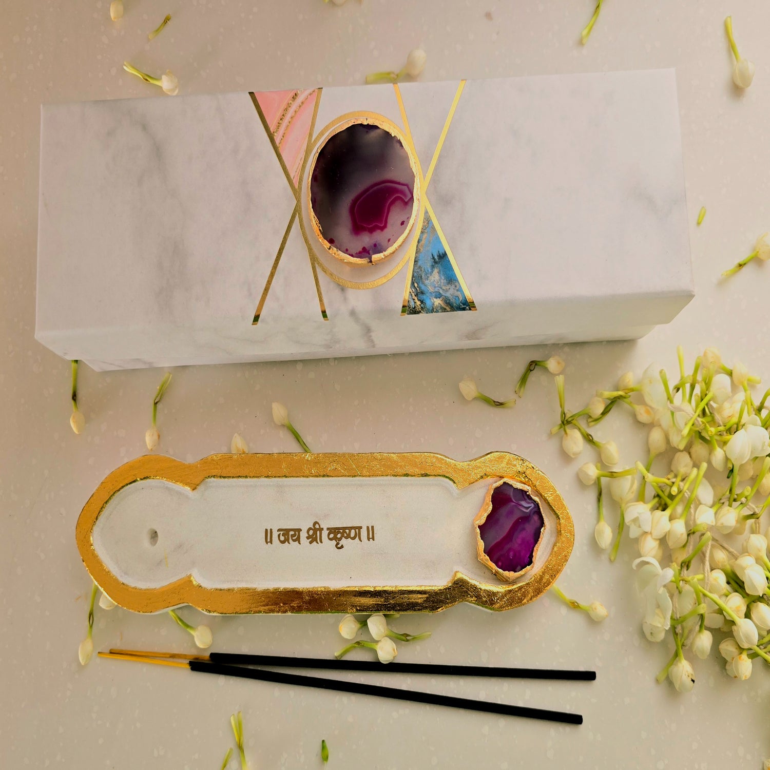 White Marble Jai Shree Krishna Agarbatti Stand