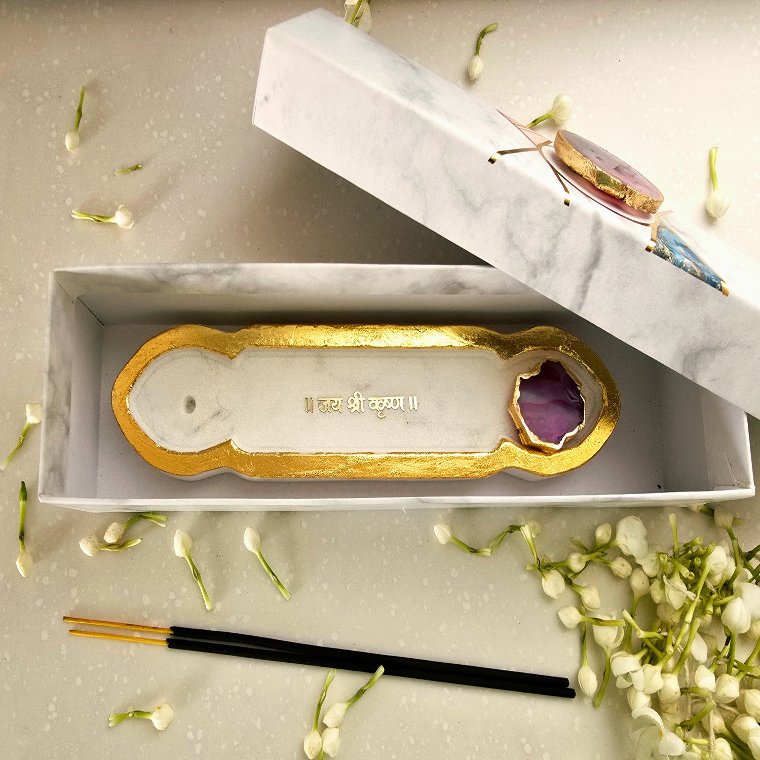 White Marble Jai Shree Krishna Agarbatti Stand