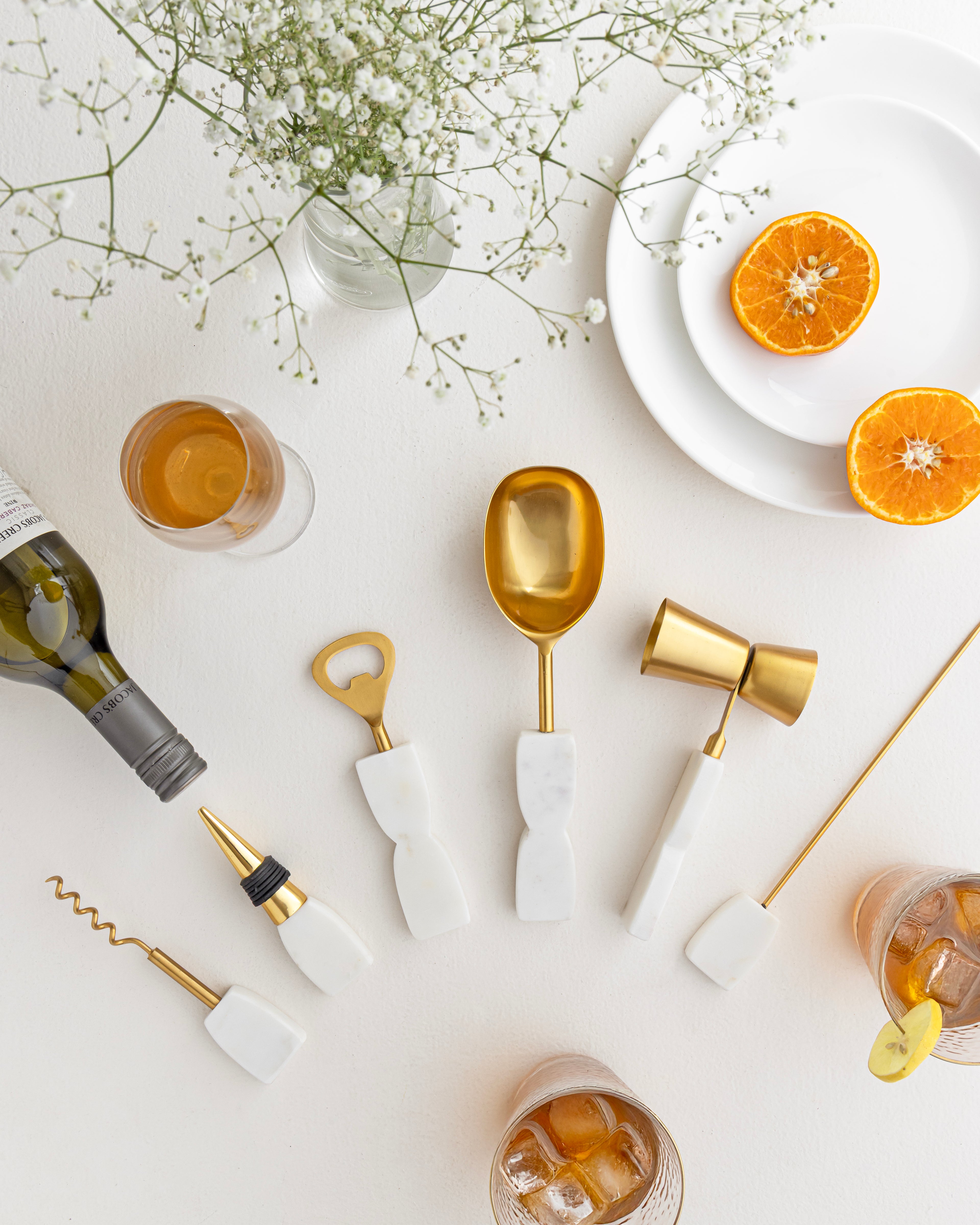 Metal Bar Set With Marble Handle Set of 6