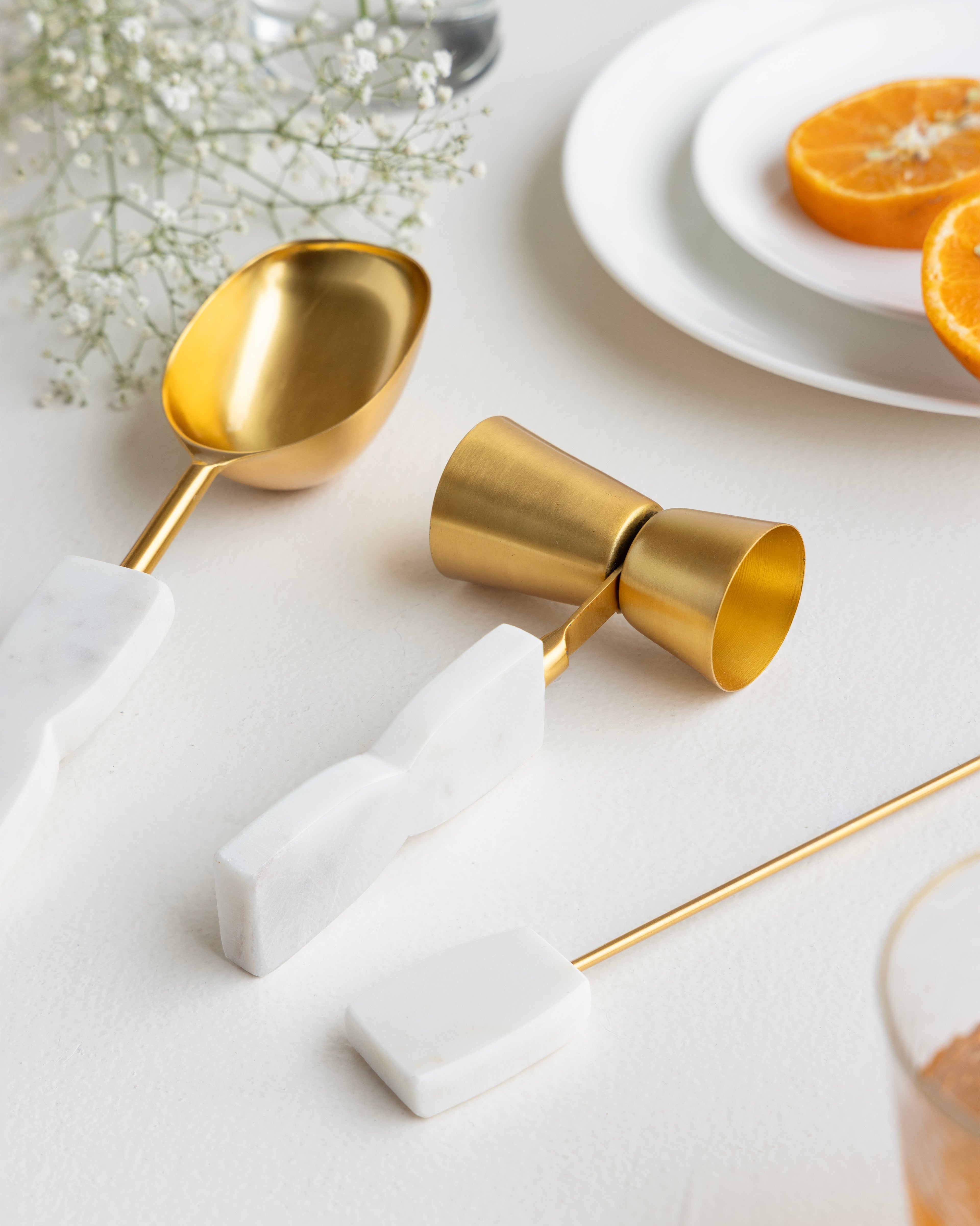 Metal Bar Set With Marble Handle Set of 6