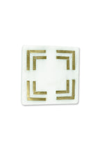 White Marble Square Coaster with Brass Inlay Set of 2