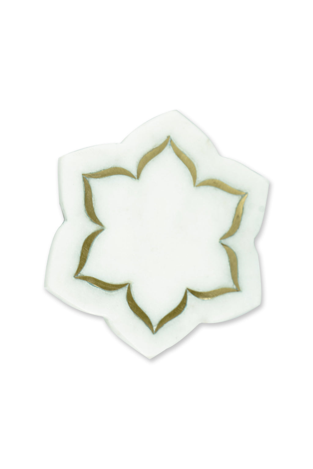 White Marble Floral Coaster with Brass Inlay Set of 2