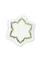 White Marble Floral Coaster with Brass Inlay Set of 2