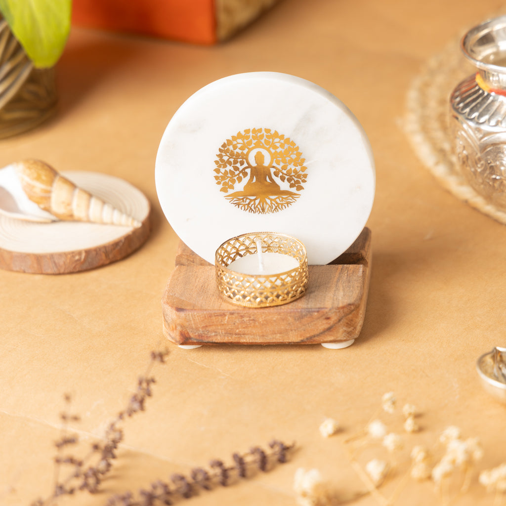 Budha Tree Marble Tealight Wooden