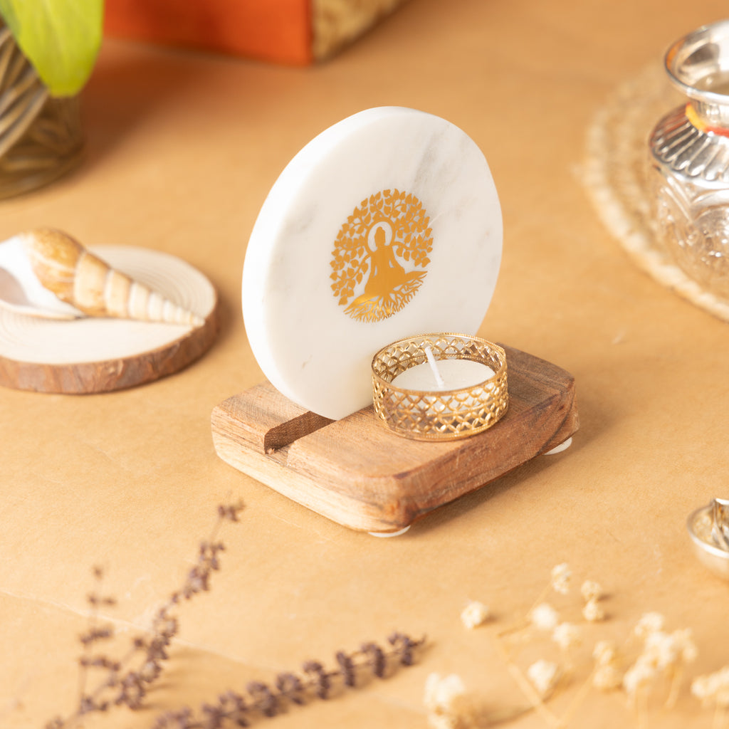 Budha Tree Marble Tealight Wooden