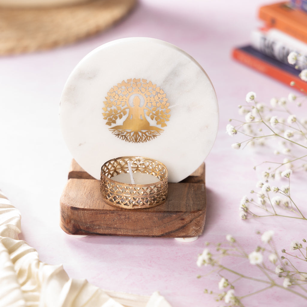 Budha Tree Marble Tealight Wooden