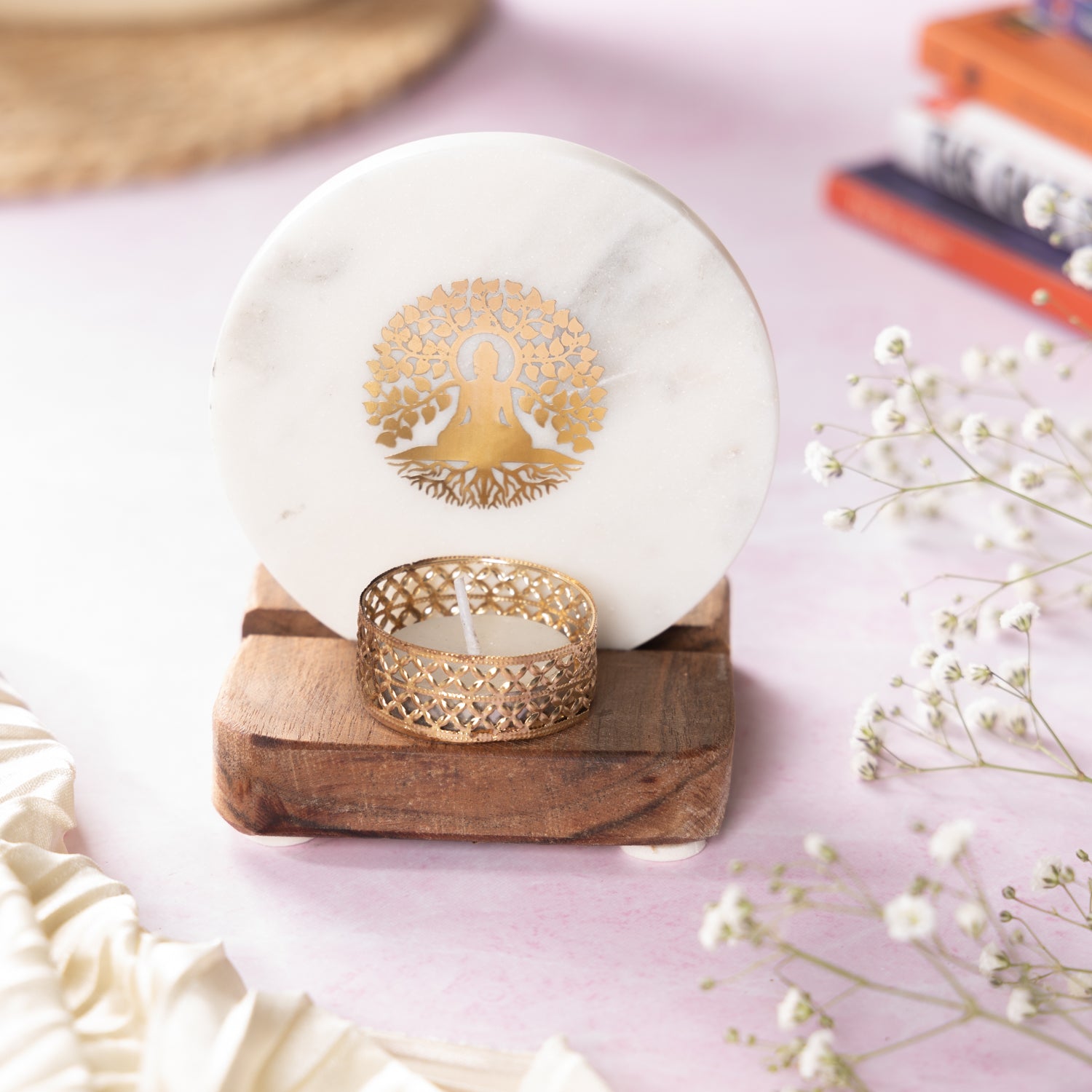Budha Tree Marble Tealight Wooden