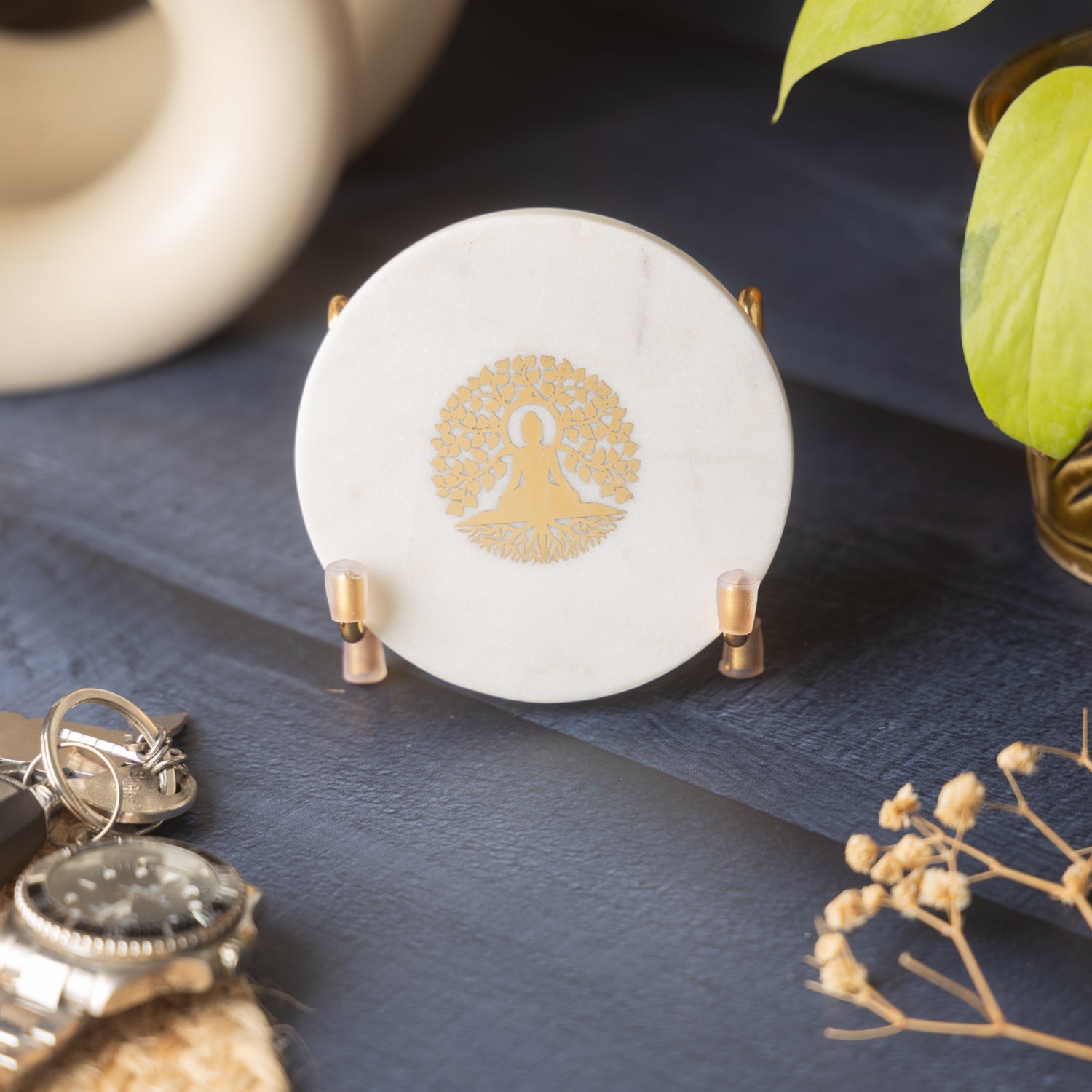 Budha Tree Marble Metal Showpeice