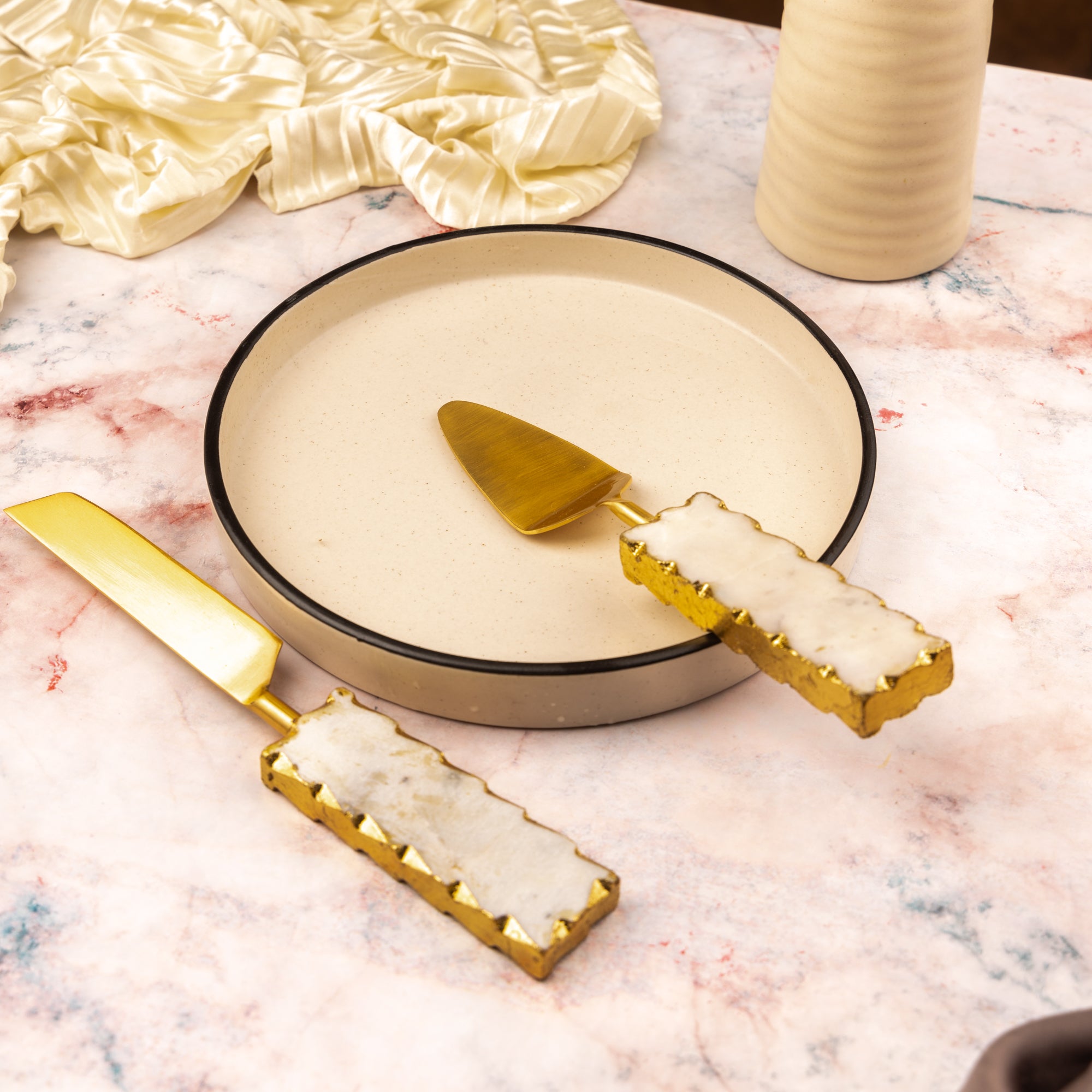 Marble with Gold leafing and Metal Cake Server