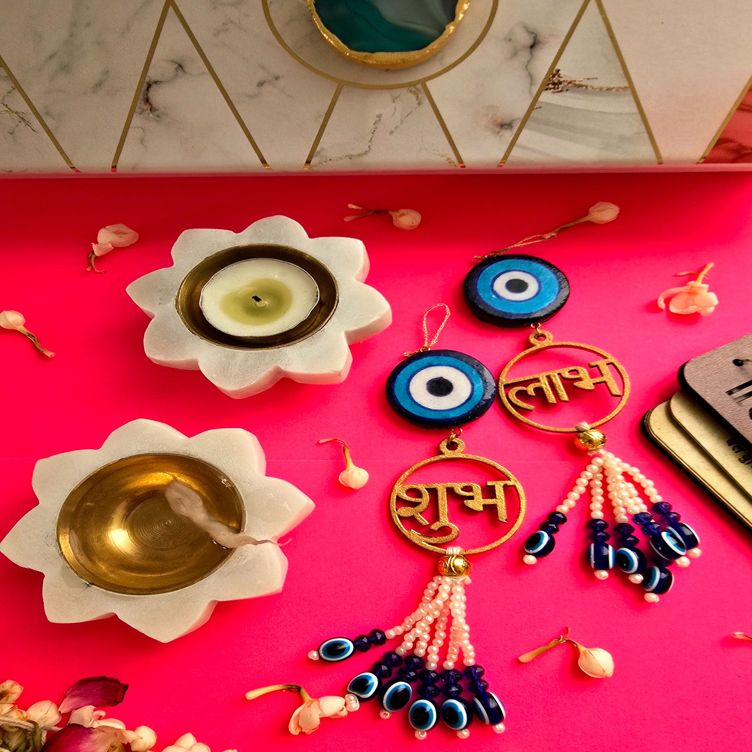 White Marble TeaLight Holder Diya And Door Hangings