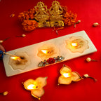 Marble Three Candle Holder With Two Brass Candles