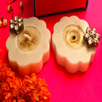 Marble Round Floral Shape Candle Holder Set