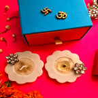 Marble Round Floral Shape Candle Holder Set