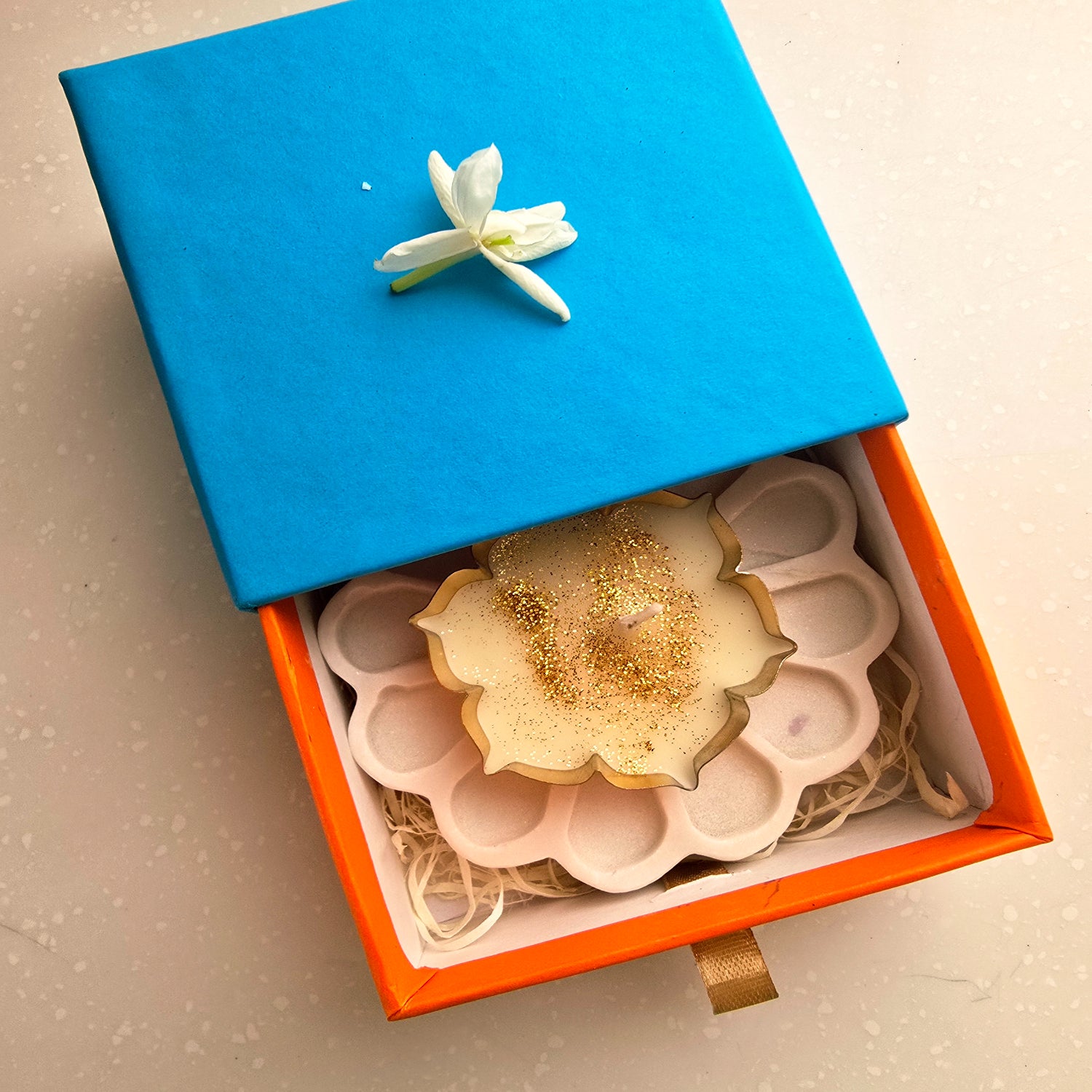 Marble Floral Shape Candle Holder