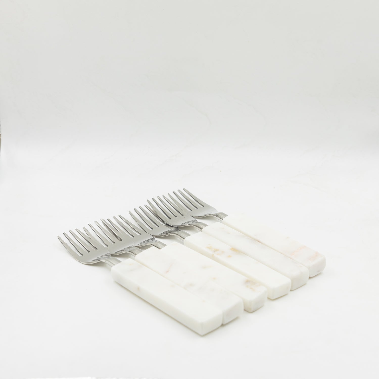 Metal Fork Spoons with Marble Handle Set of 6